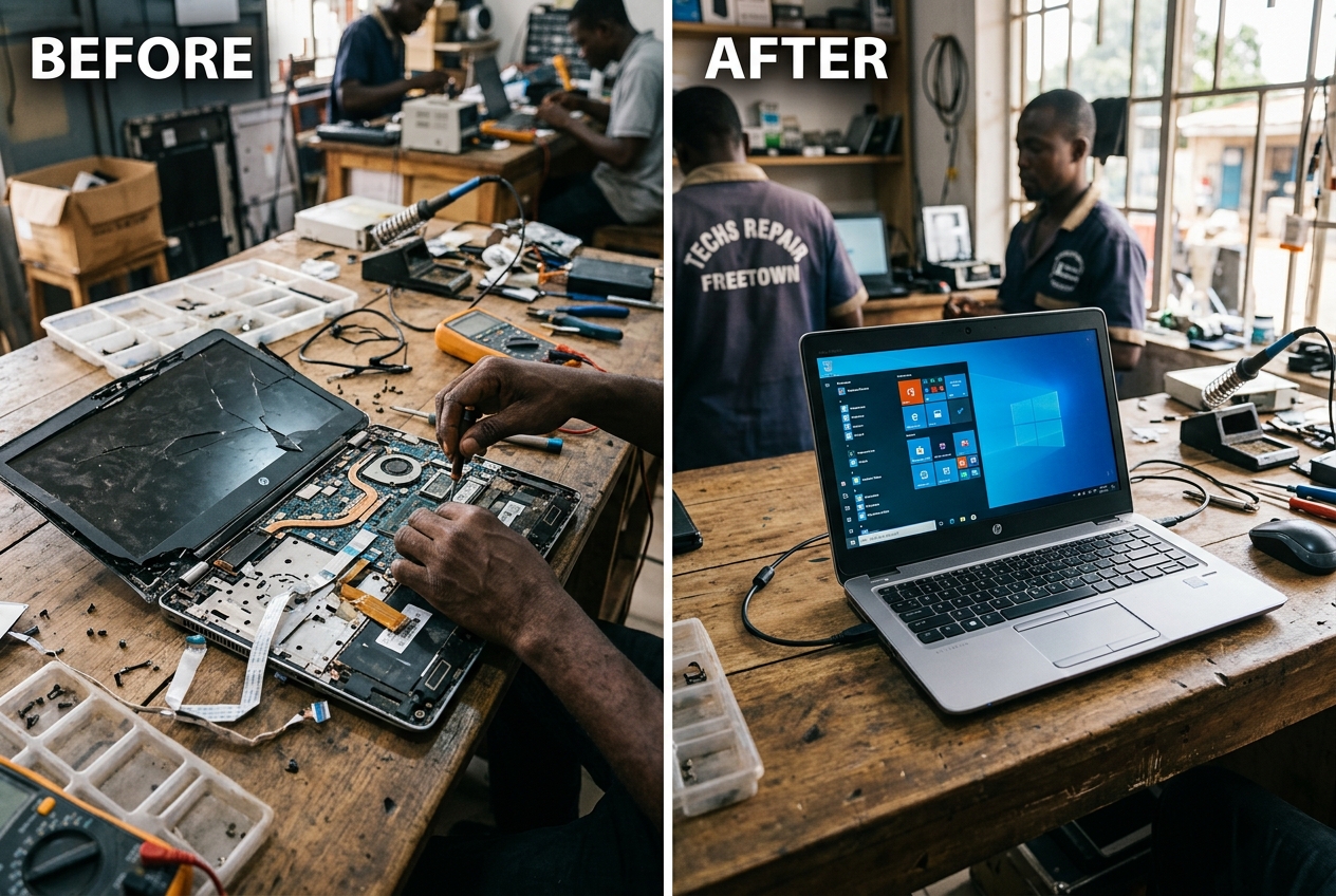 BEFORE (Damaged): Broken HP Laptop Hinge Repair